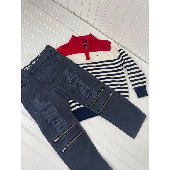 Tommy Hilfiger Striped Quarter Zip Pullover - Academics Pants Boys Bundle Size 6 - Picture 1 of 7